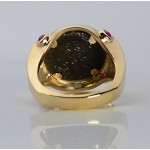 14KT GOLD RING with RUBIES and ANCIENT ROMAN BRONZE COIN circa 337-361 A.D.